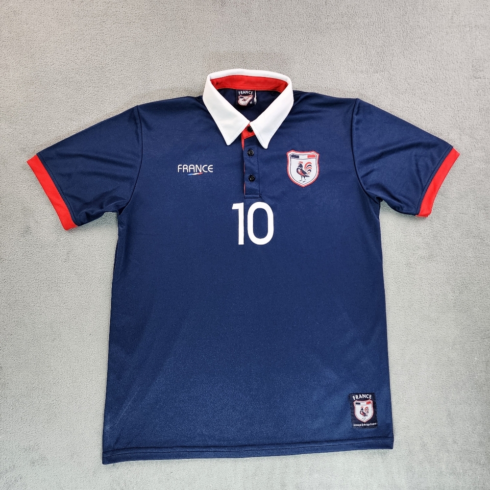 France Futbol League polo Shirt Mens Medium Navy Blue Pullover Jersey
